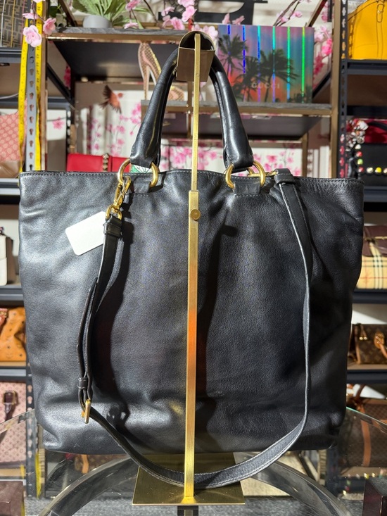 Prada Black Leather Tote with Multicolor Silk Scarf - Picture 3 of 8